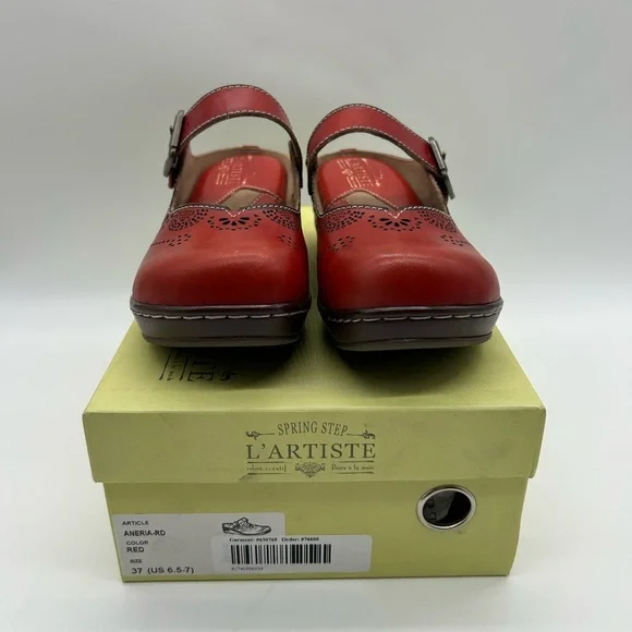 Spring Step L’Artiste Aneria Red Mary Jane Leather Clogs Size 37 (US 6.5–7) NWB - Picture 11 of 12
